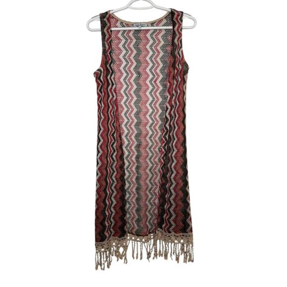Crave Frame sleeveless duster‎ crotchet fringe cardigan womens medium festival